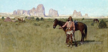 Guerrier et Teepees quête ouest Amérindien Henry Farny Peinture à l'huile